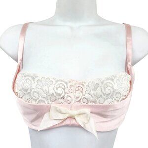 Native Intimates Pink Satin Lace Bra With Bow Coquette Romantic Milkmaid Sexy